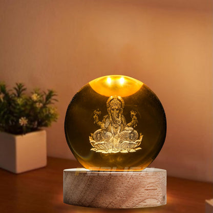 3D Engraved Ganesha Crystal Globe Lamp