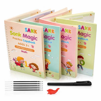 Sank Magic Practice Copybook Set for Kids – Reusable Handwriting Learning Books (4 Books + Pen + Refills)