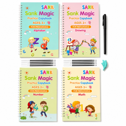 Sank Magic Practice Copybook Set for Kids – Reusable Handwriting Learning Books (4 Books + Pen + Refills)
