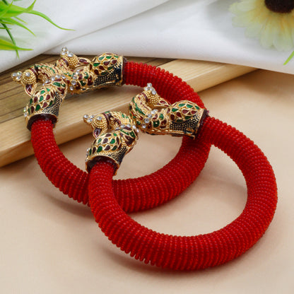 Traditional Peacock Designer Beaded Bangles for Women | Bridal & Festive Jewellery Pair