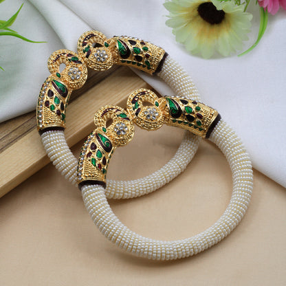 Traditional Peacock Designer Beaded Bangles for Women | Bridal & Festive Jewellery Pair